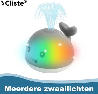 Cliste Mini de Badwalvis - Badspeelgoed - Grijs - Lichtjes - Vis Spuit Water - Badspeeltjes - Voor in bad - Fish Spray Water - bad walvis - Waterspeelgoed - Speelgoed - Fish Bath Toy - Sensor Fontein