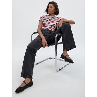 boohoo Dames De Lange Hoge Taille Losse Rechte Jeans | Washed Black | Maat: 8/34L