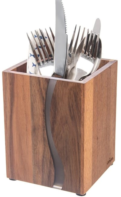 Orion River Serie - Houten Keukengerei Standaard - Acaciahout - 13,5 cm - Met Filten Onderzetters
