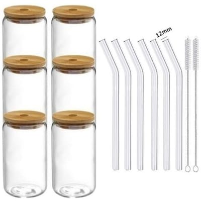 Ensemble 1/4/6 pièces Tasse en verre avec couvercle et paille Verre à jus Canette de bière Tasse à lait moka Tasse à thé à bulles transparente Verre à haute teneur en borosilicate 350ml white