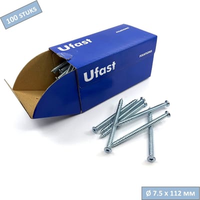 UFAST kozijnschroef Ø 7.5 x 112 mm - Platte kop - Verzinkt - Torx - 100 stuks