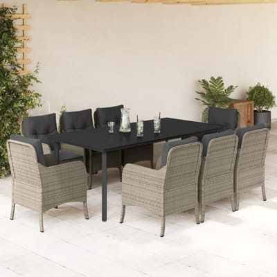 vidaXL - 9-delige - Tuinset - met - kussens - poly - rattan - lichtgrijs
