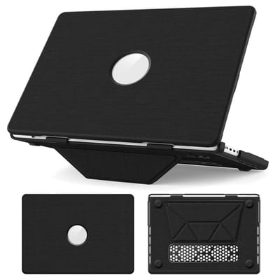 Compatibel voor MacBook Air 13 inch hoesje M5 M4 M3 M2 2026-2022 A3449 A3240 A2681 A3113, opvouwbare standaard, plastic harde schaal geweven stof voor lucht 13,6（zwart）