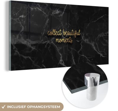MuchoWow® Glasschilderij 40x20 cm - Schilderij acrylglas - Quotes - Spreuken - Goud - Marmer - Foto op glas - Schilderijen