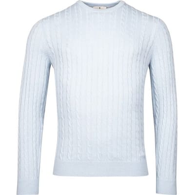 Thomas Maine Trui Wool Cashmere Crew Neck Cable Whole Garment Knit Licht Blauw / male