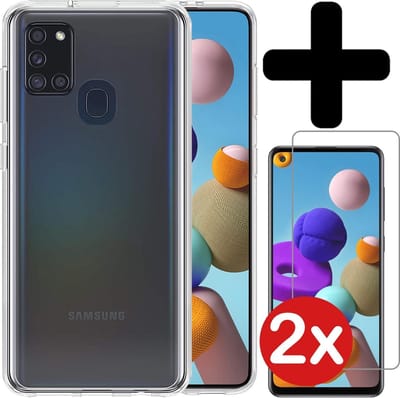 Hoesje - Met 2x Screenprotector - Geschikt voor Samsung Galaxy A21s - Sterk & Shockproof - Telefoon Hoes - Back Cover - Siliconen Case - Telefoonhoes - Transparant