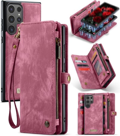 CaseMe Hoesje - Geschikt voor Samsung Galaxy S24 Ultra Hoesje - CaseMe 008 2-in-1 Book Case & Back Cover met Portemonnee - Rood
