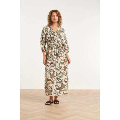 Smashed Lemon Maxi jurk met bloemenprint in beige, blauw en bruin |