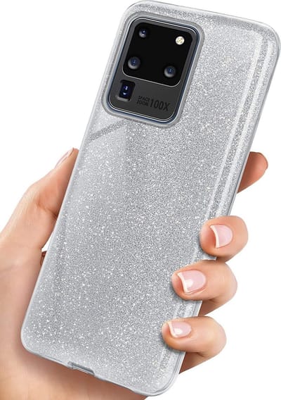 Backcover Hoesje Geschikt voor: Samsung Galaxy S20 Ultra Glitters Siliconen TPU Case Zilver - BlingBling Cover
