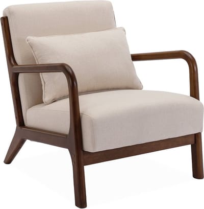 sweeek - Scandinavische fauteuil walnootkleurig hout en stof - lorens
