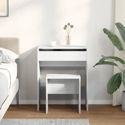 vidaXL - Kaptafel - met - krukje - 60x40x113,5 - cm - wit