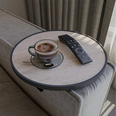 Bankovertrek met armleuning - Bijzettafel houder - Bank organiseren - Verstelbaar bekerhouder - 34 cm diameter - Travertijn look