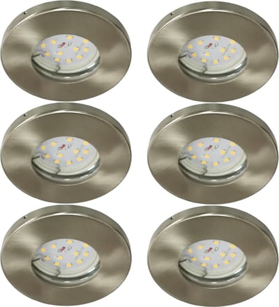 Trango Set van 6 IP65 inbouwspots 6729IP65-062MO gemaakt van geborsteld roestvrij staal incl. 6x 5 Watt 3000K warm wit Ultra Flat LED Module voor Badkamer, Douche, Plafondspots, Plafondlamp, Badkamerlamp