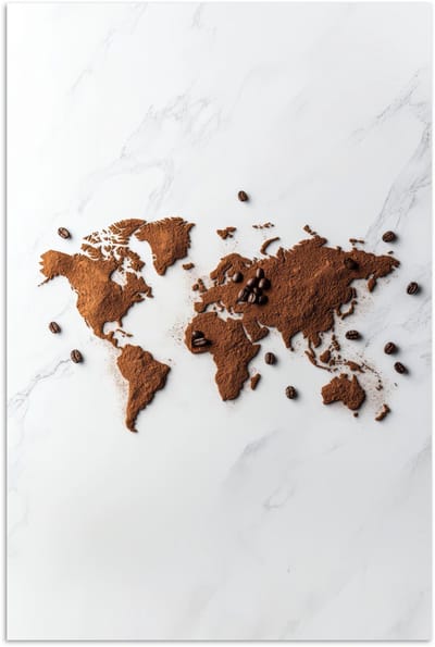 Poster 120x180 cm - Wereldkaart - Koffie - Marmer - Posters - Kamer decoratie - Wanddecoratie woonkamer - Muurdecoratie slaapkamer XXL