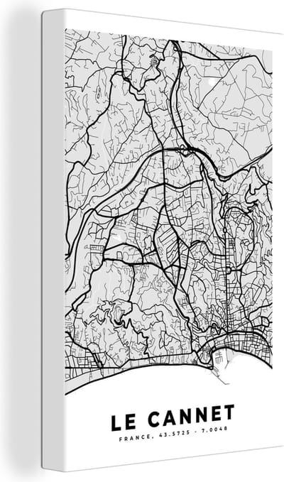 Canvas Schilderij Stadskaart - Frankrijk - Kaart - Le Cannet - Plattegrond - 20x30 cm - Wanddecoratie
