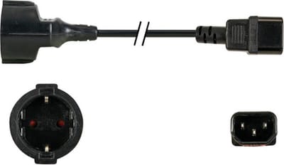 Perel Voedingskabel, H05VV-F 3G1, 1.8 m, 2.5 A/230 V, 2500 W, type F naar C14, voor binnen, pvc, zwart