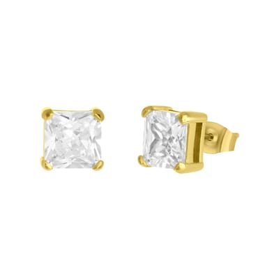 Lucardi Heren Oorbellen met vierkante zirkonia 8mm - Oorbellen - Vaderdag Cadeautje - Staal - Goudkleurig