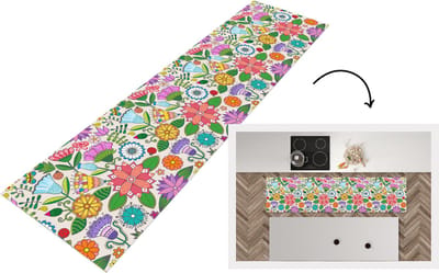 Keukenloper - Loper keuken - Bloemen - Regenboog - Vlinder - Design - 200x50 cm - Keukenloper vinyl