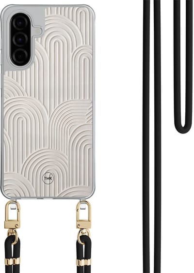 Telefoonhoesje met koord geschikt voor Samsung A36 - Sand curves - Inclusief Zwart koord - Transparant, Beige - Geometrisch patroon - Crossbody beschermhoes - Met Telefoonketting