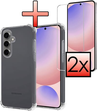 Hoesje - Met Screenprotector - 2 Stuks - Geschikt voor Samsung Galaxy S24 FE - Sterk & Shockproof - Siliconen Case - Back Cover - Telefoon Hoes - Shock Proof - Transparant