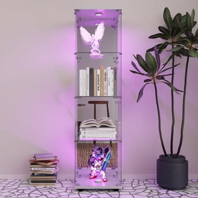 Glazen Vitrinekast met LED Verlichting – 4 Planken – Afsluitbaar – Wit