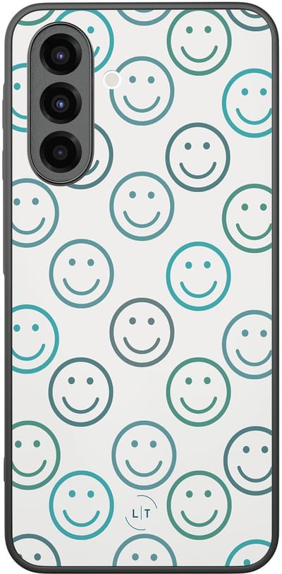 Leuke Telefoonhoesjes - Hoesje geschikt voor Samsung Galaxy A26 - Happy faces - Backcover zwart - Print / Illustratie - Blauw