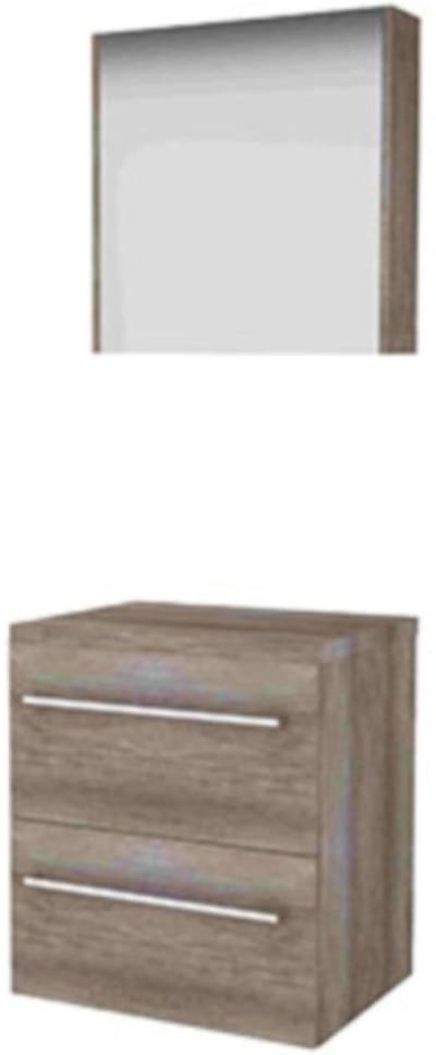 Basic-Line Comfort 46 Badkamermeubelset - 60 x 46 cm - Met Grepen - 2 Lades - Wastafelblad - Spiegelkast - Scotch Oak