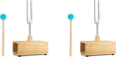 Stemvork Set - Resonantiebox Geluid - Akoestische Experimenten - Hoogwaardig Instrument - 2 Stuks - Zilver Houtkleur