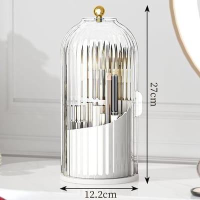 Porte-pinceaux de maquillage rotatif à 360° avec couvercle Organisateur de cosmétiques de luxe Porte-rouge à lèvres Porte-crayons à sourcils Boîte de rangement pour fards à paupières blanc