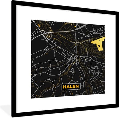 Fotolijst incl. Poster - Halen - Goud - Plattegrond - Kaart - Stadskaart - 40x40 cm - Posterlijst