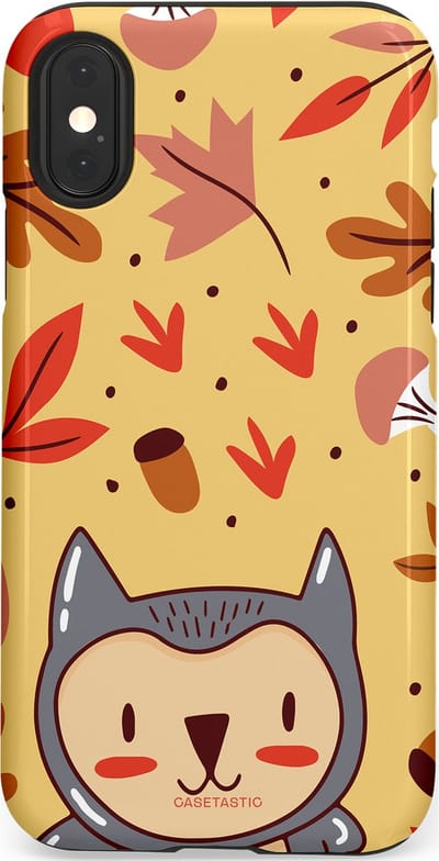 Casetastic hoesje geschikt voor Apple iPhone X / Apple iPhone XS - Dubbellaagse bescherming - Uil in het woud - Fashion Case - Goud Terracotta Zand Rood