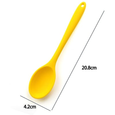 Voor een beter leven 1 stuks zachte siliconen lepel roeren lange handvat tafelgerei kookgerei pollepel keukenaccessoires M yellow