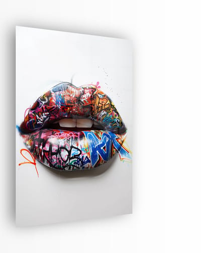 Indoorart - Glasschilderij Lippen Streetart 40x60 CM - Afbeelding op plexiglas - Inclusief montagemateriaal