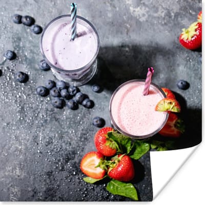 Poster Smoothie - Fruit - Aardbei - Bes - Marmer - 100x100 cm XXL