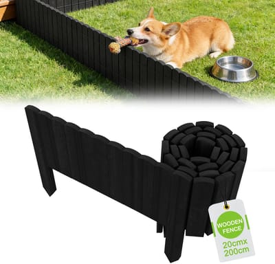 Froadp 20 cm Zwart Tuinhek Flexibele Grasmaaierrand - Bloembedrand 200 cm Lang Prikhek Houten Hek voor Bloembed, Grasmaaierrand & Tuinomheining