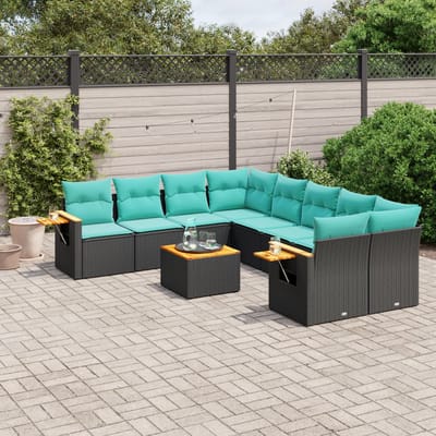 vidaXL - 9-delige - Loungeset - met - kussens - poly - rattan - zwart