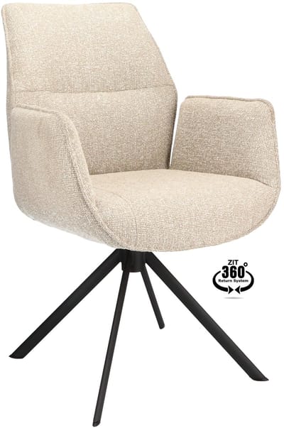 Icon Living - Armstoel Lux - Stof Lodge Beige - Leg Black 360° Return-System