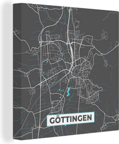 Canvas Schilderij Stadskaart – Plattegrond – Duitsland – Blauw – Göttingen – Kaart - 20x20 cm - Wanddecoratie