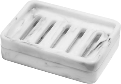 BRENZOOS- Zeepbakje Dubbellaags - Afneembaar Afvoerreservoir - Zeepdoos - Zeepdispenser - Marmerwit - Voor Badkamer/Keuken