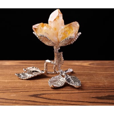 1 ST Natuurlijke Kristal Healing Edelsteen Enkel Punt Bloem DIY Met Gouden Metalen Basis Divinatie Huis Desktop Decoratie beige
