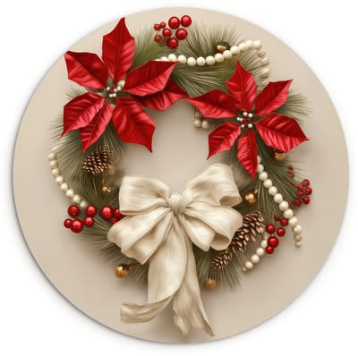 WallCircle® Wandcirkel 120x120 cm - Muurcirkel Deurkrans - Strik - Kerst - Rood - Groen - Muurdecoratie woonkamer - Wanddecoratie slaapkamer - Kamer decoratie accessoires - Ronde schilderijen XXL