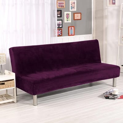 Housse de canapé-lit sans bras en peluche velours housse de siège pliante housse de canapé-lit extensible moderne couvre protecteur de canapé élastique maison hôtel Z Size 150-185 cm violet