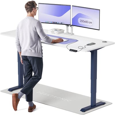 Desktronic HomePro Zit-sta Bureau Elektrisch In Hoogte Verstelbaar, 200x80 cm Blauw/Wit, Stille Dubbele Motor, Hoogte 62-126cm