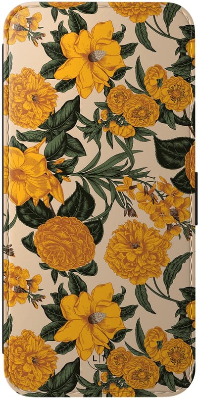 Leuke Telefoonhoesjes - Hoesje geschikt voor Samsung Galaxy A56 bookcase leer - Retro flowers - Retro flowers - Wallet Case met pasjeshouder - Marmer - Oranje