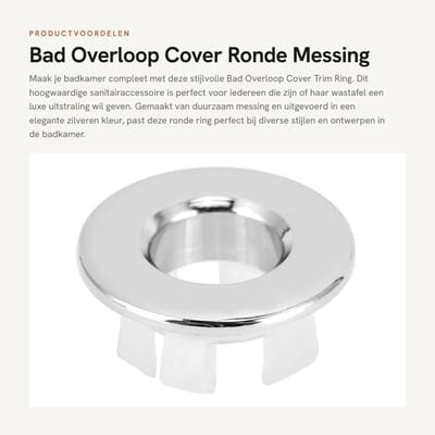 Dailygoods- Overloopdeksel Robuust Messing - Circulair Spoelgat - Badkamer Accessoire - Wastafel Trim - Ronde Ring - Duurzaam Materiaal - Overloopafdekking