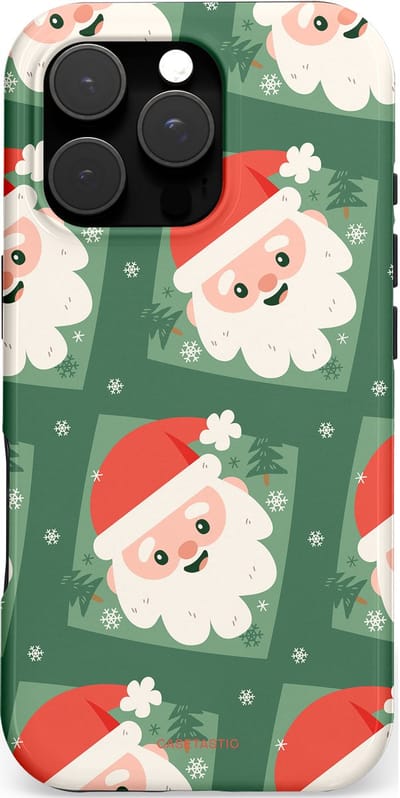 Casetastic hoesje geschikt voor Apple iPhone 16 Pro - MagSafe - Dubbellaagse bescherming - Kerstmannen in het bos - Fashion Case - Donkergroen Wit Terracotta Crème