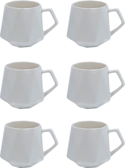 Intirilife 6x Koffiekopje met fijne afwerking in het Wit, inhoud van 350 ml - 13 x 10.5 x 9.2 cm - Theekopje met handvat, drinkbeker voor koffie, thee, melk, cacao en nog veel meer