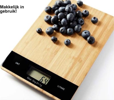 Heble® - Digitale Weegschaal - Bamboe Hout - Tare Functie - Precisie tot 5KG - TipTouch Toetsen - Duurzaam - Bruin
