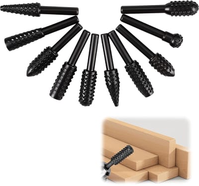 SnelShoppen - 10 Stuks Houtfrezen voor Boormachine, 6,35mm Zeskantschacht Hardmetalen Frees- en Raspenset, Professionele Freesset voor Hout, Metaal, G