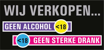 Wij verkopen geen alcohol onder 18 sticker 150 x 75 mm